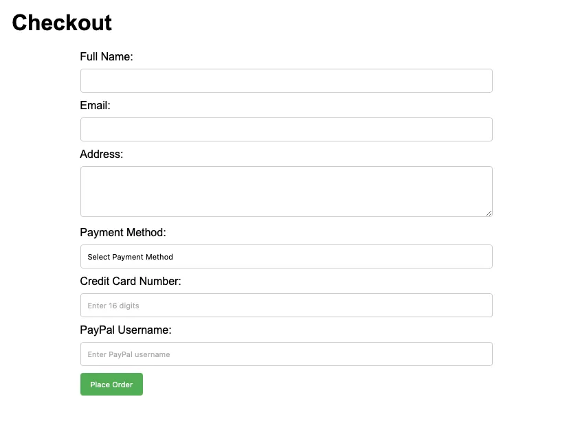 example of a simple checkout form