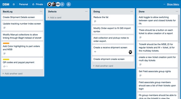 Example of a Trello board